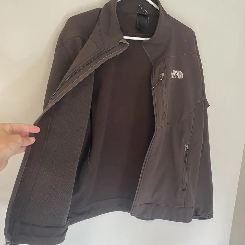 The North Face TNF Apex Jacket Mens Medium Brown Softshell Full Zip Fleece Lined